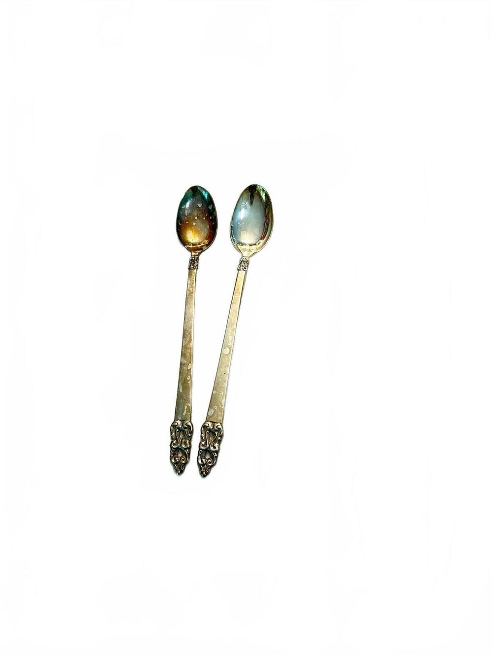 1847 Rogers Bros King Frederik Silverplate Iced Tea Spoons, Set of Two